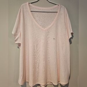 Lane Bryant Size 26/28 V-neck Light Pink Linen Blend Casual T-Shirt Top New Tag